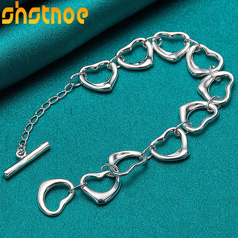 925 Sterling Silver Ten Heart Bracelet For Women Charm Jewelry