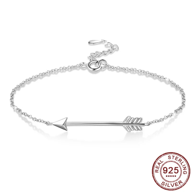 925 Silver Tennis Bracelet Arrow Feather Chain for Women Fine Jewelry
