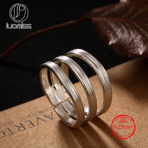 925 Sterling Silver Thai Three Lines Ring Open Ring for Women