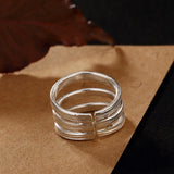 925 Sterling Silver Thai Three Lines Ring Open Ring for Women