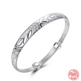925 Silver Pattern Carved Cuff Bracelet&Bangle For Women