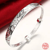 925 Silver Pattern Carved Cuff Bracelet&Bangle For Women