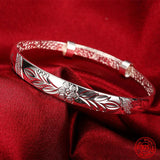 925 Silver Pattern Carved Cuff Bracelet&Bangle For Women
