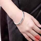 925 Silver Pattern Carved Cuff Bracelet&Bangle For Women
