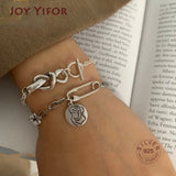 925 Sterling Silver Chain Bracelet Vintage Bow-knot Tag Thai Silver Jewelry
