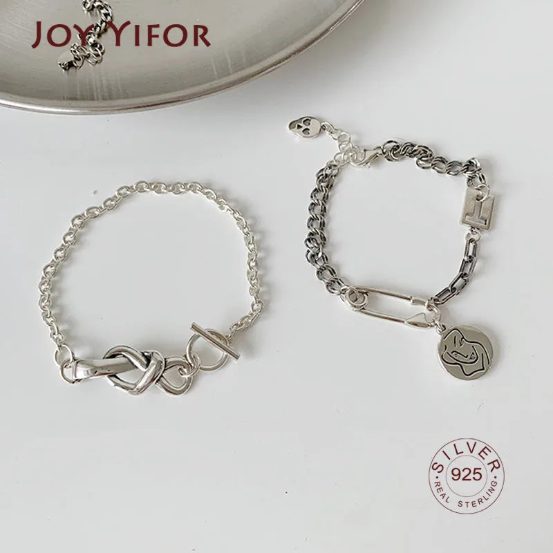 925 Sterling Silver Chain Bracelet Vintage Bow-knot Tag Thai Silver Jewelry