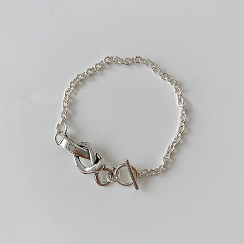 925 Sterling Silver Chain Bracelet Vintage Bow-knot Tag Thai Silver Jewelry