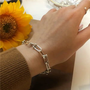 925 Silver Thick Chain Bracelet Creative U Shape Birthday Gift