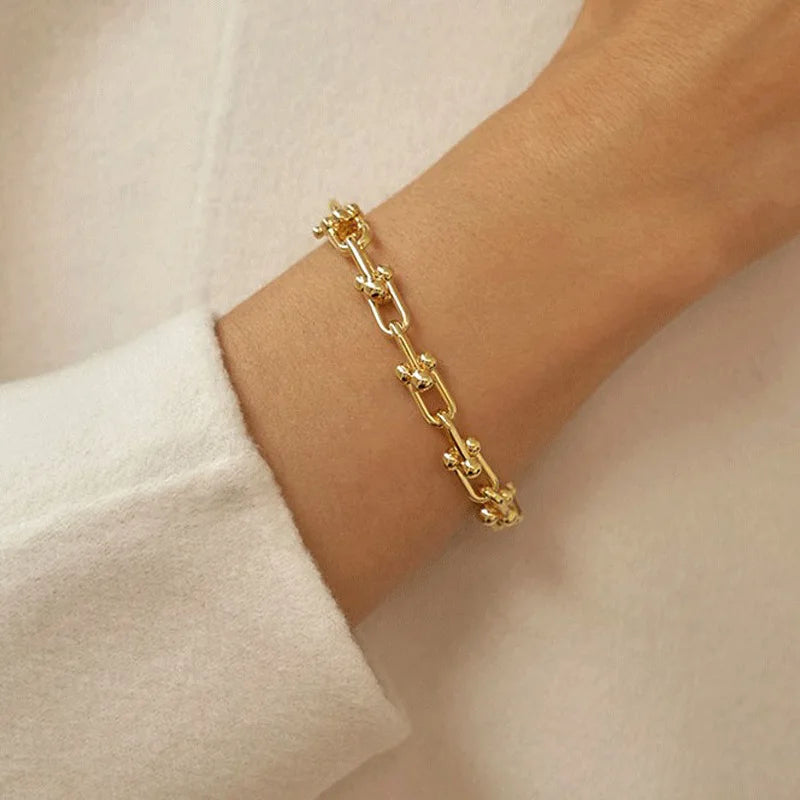 925 Silver Thick Chain Bracelet Creative U Shape Birthday Gift