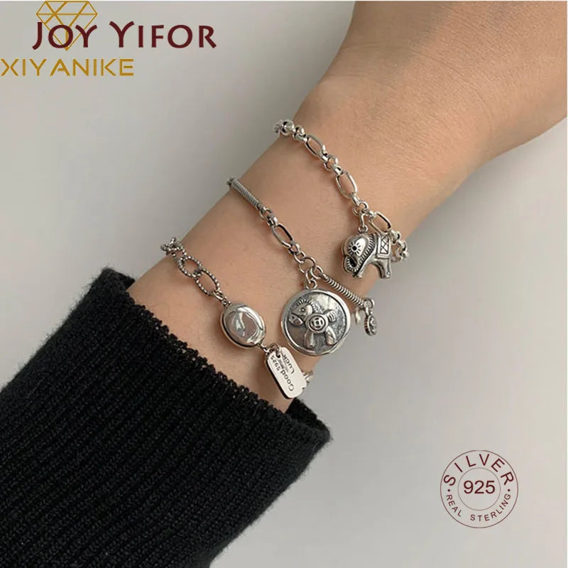 Vintage 925 Silver Charm Bracelet Thai Silver Jewelry