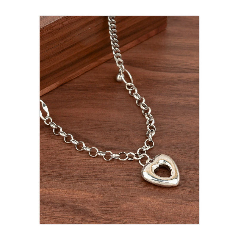 925 Silver Heart Chain Choker Necklace Women Fine Jewelry