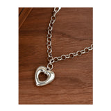 925 Silver Heart Chain Choker Necklace Women Fine Jewelry