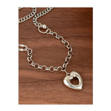 925 Silver Heart Chain Choker Necklace Women Fine Jewelry