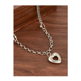 925 Silver Heart Chain Choker Necklace Women Fine Jewelry