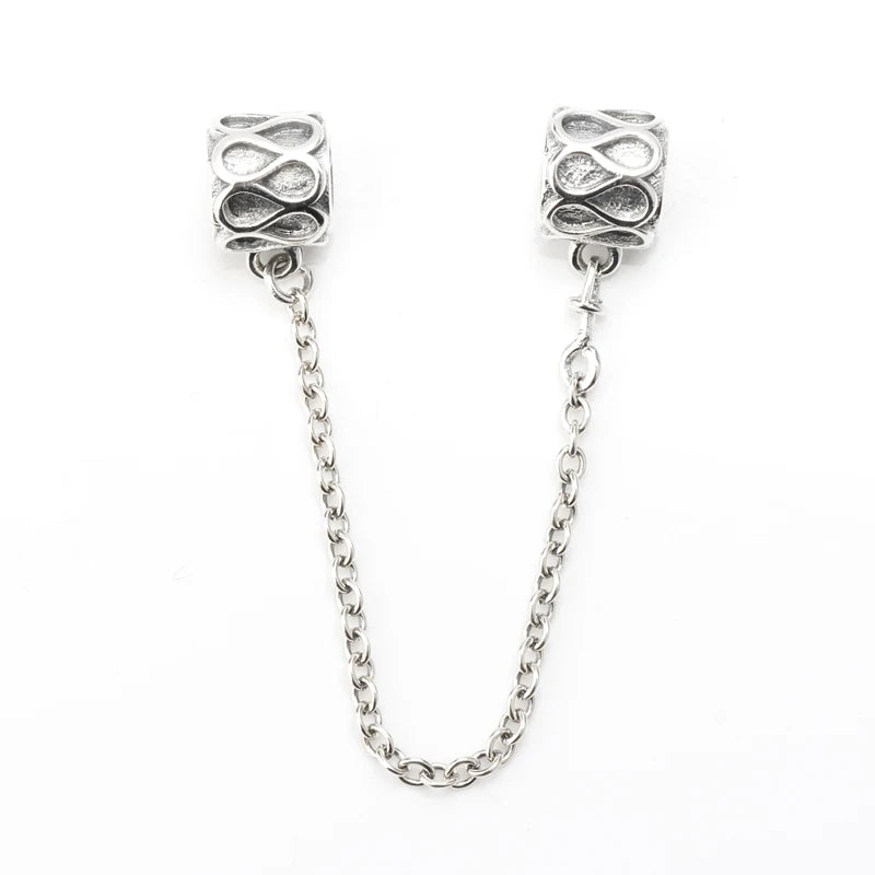 925 Silver Thread Bead Bow Safety Chain Twist Of Fate Fit Bracelet