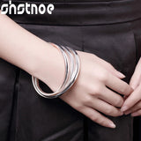 925 Silver 3 Circle Bangle Bracelet Men Women Jewelry Wedding Gift