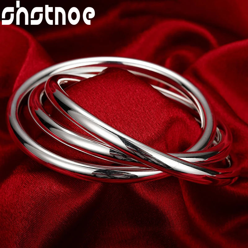 925 Silver 3 Circle Bangle Bracelet Men Women Jewelry Wedding Gift