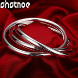925 Silver 3 Circle Bangle Bracelet Men Women Jewelry Wedding Gift