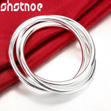 925 Silver 3 Circle Bangle Bracelet Men Women Jewelry Wedding Gift