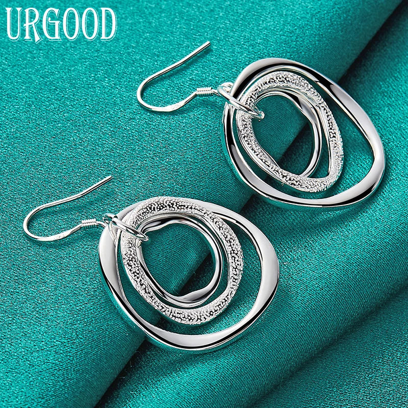 925 Silver Circle Drop Earrings for Women Party Wedding Jewelry
