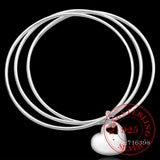 925 Silver Three Circle Heart Bangle Charm Jewelry for Wedding