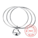 925 Silver Three Circle Heart Bangle Charm Jewelry for Wedding