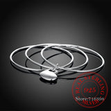 925 Silver Three Circle Heart Bangle Charm Jewelry for Wedding