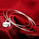 925 Silver Three Circle Heart Bangle Charm Jewelry for Wedding