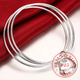 925 Silver Three Circle Heart Bangle Charm Jewelry for Wedding
