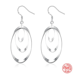 925 Silver Circle Tassel Drop Earrings For Women