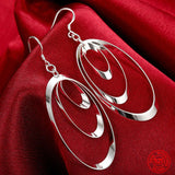 925 Silver Three Circle Tassel Drop Earrings for Women