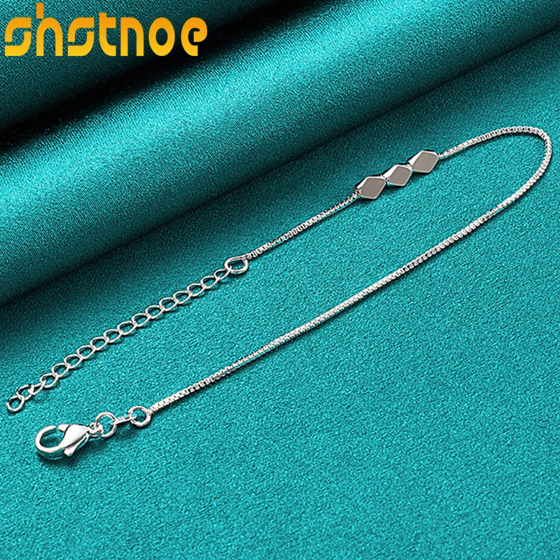 925 Sterling Silver Rhombus Beads Chain Bracelet for Women