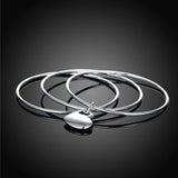 925 Silver Love Heart Bangles Women's Hand Bracelets Wedding Jewelry