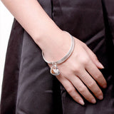925 Silver Love Heart Bangles Women's Hand Bracelets Wedding Jewelry