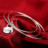 925 Silver Love Heart Bangles Women's Hand Bracelets Wedding Jewelry