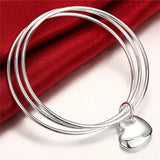 925 Silver Love Heart Bangles Women's Hand Bracelets Wedding Jewelry