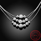 925 Silver 3 Layer Snake Chain Beads Necklace Wedding Jewelry