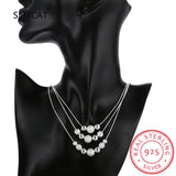 925 Silver 3 Layer Snake Chain Beads Necklace Wedding Jewelry