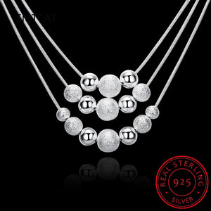 925 Silver 3 Layer Snake Chain Beads Necklace Wedding Jewelry