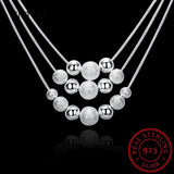 925 Silver 3 Layer Snake Chain Beads Necklace Wedding Jewelry