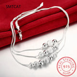 925 Silver 3 Layer Snake Chain Beads Necklace Wedding Jewelry