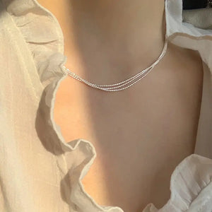 925 Silver Triple Layer Bead Choker Necklace Women Fine Jewelry