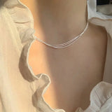 925 Silver Triple Layer Bead Choker Necklace Women Fine Jewelry