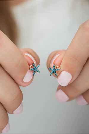 925 Silver Turquoise Starfish Earrings for Women