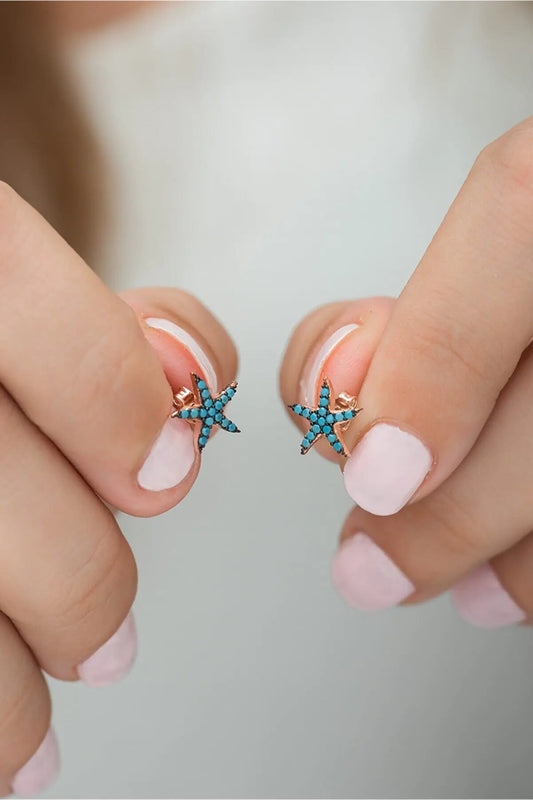 925 Silver Turquoise Starfish Earrings for Women