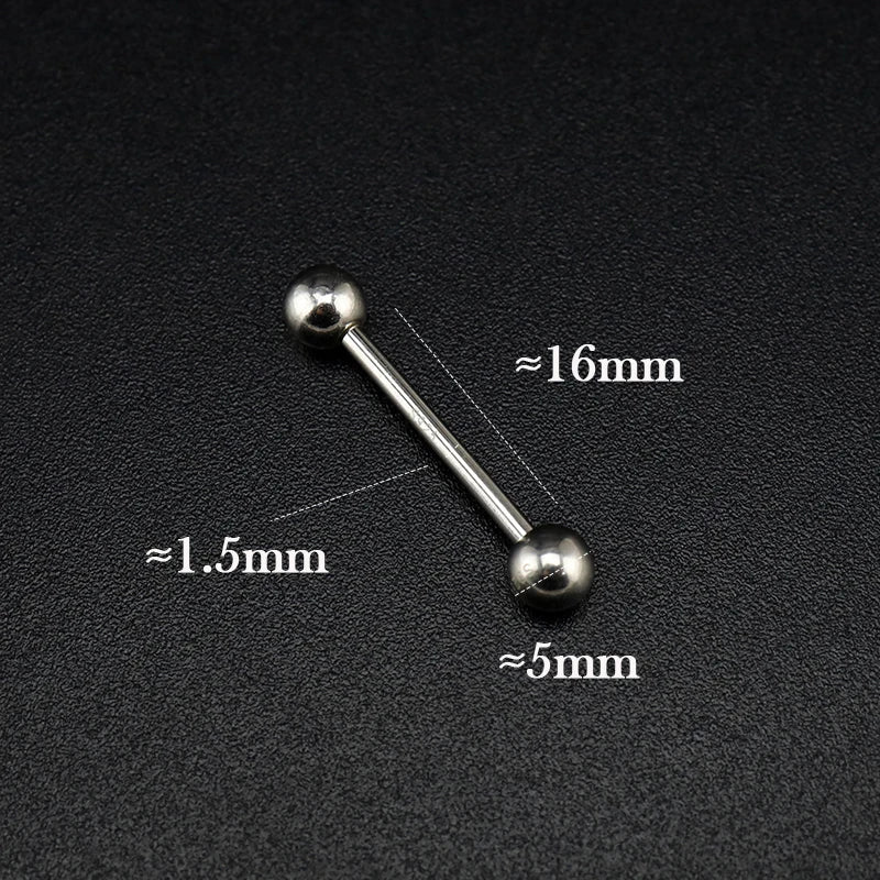 925 Silver Tongue Piercing 16MM Bars 5MM Ball Punk Decoration Unisex