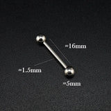 925 Silver Tongue Piercing 16MM Bars 5MM Ball Punk Decoration Unisex