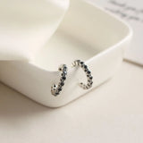 925 Silver Micro Pave Zircon CZ Big Half Circle Hoop Earring Vintage Jewelry