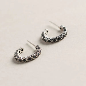 925 Silver Micro Pave Zircon CZ Big Half Circle Hoop Earring Vintage Jewelry