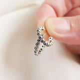 925 Silver Micro Pave Zircon CZ Big Half Circle Hoop Earring Vintage Jewelry